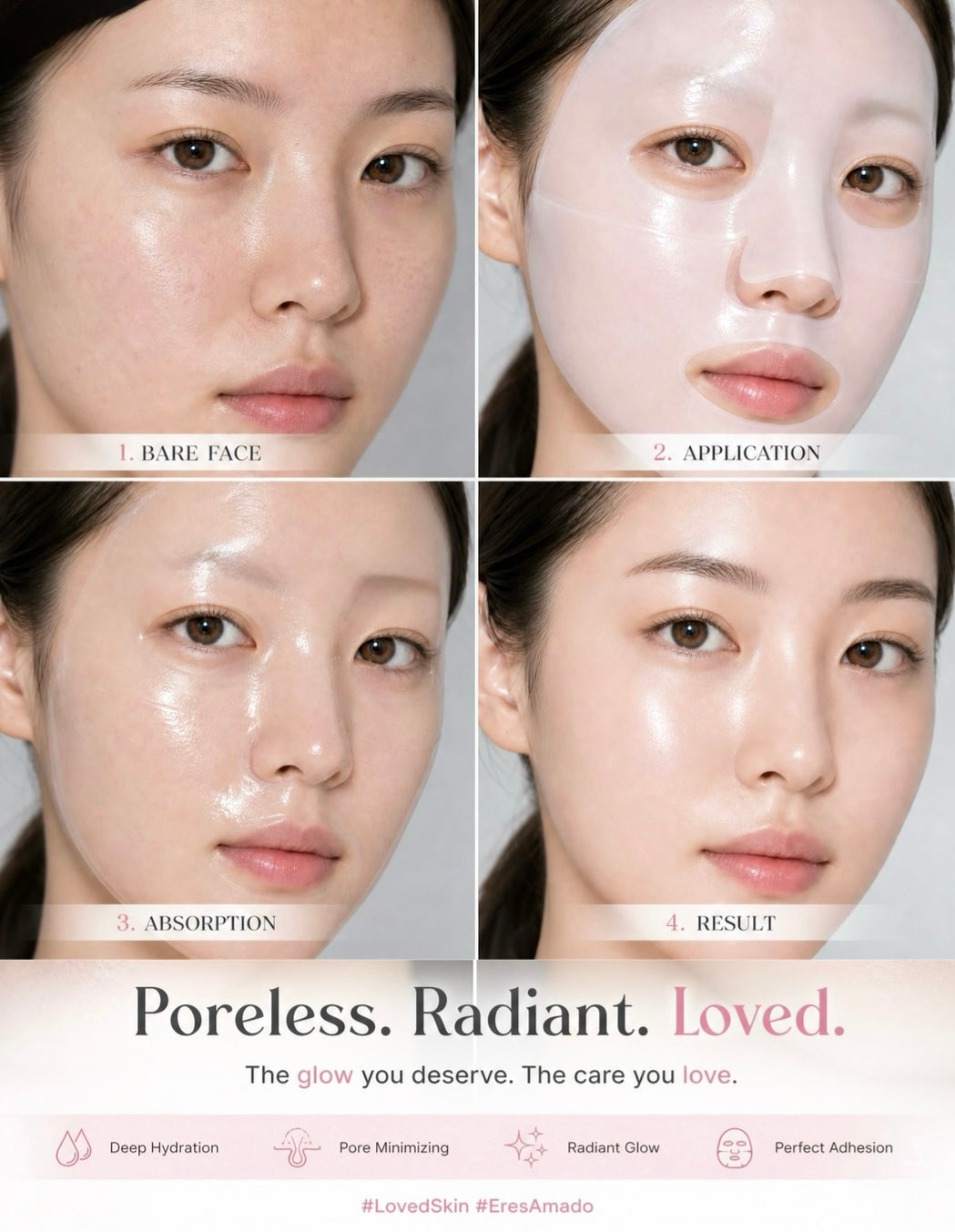 Eres Amado 8 pcs Bio-Collagen Real Deep Mask for Pore Minimizing, Elasticity and Firming