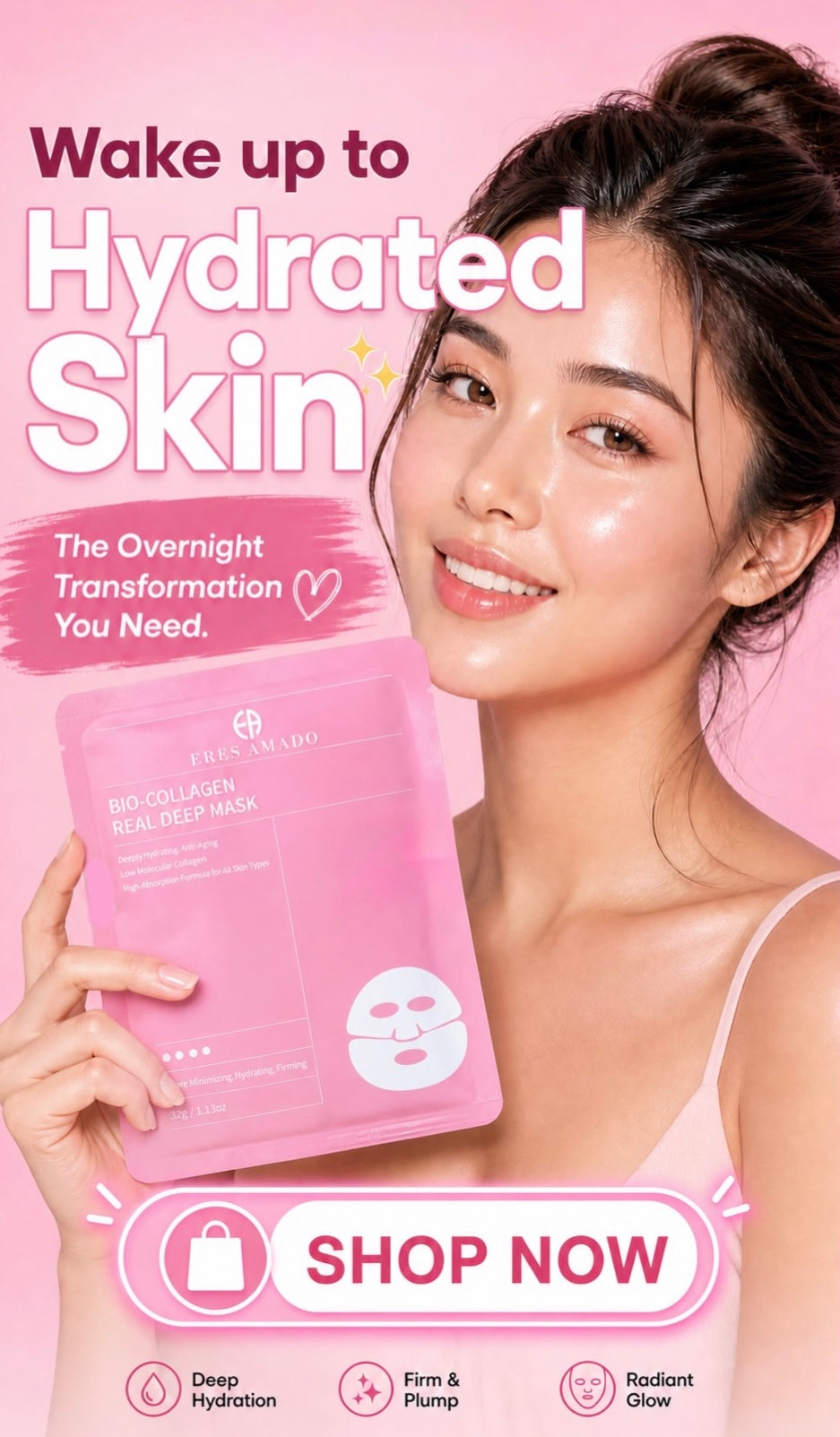 Eres Amado 8 pcs Bio-Collagen Real Deep Mask for Pore Minimizing, Elasticity and Firming